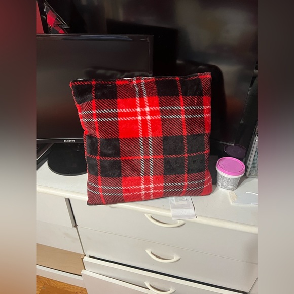 Fa La La La Pillow with Buffalo Plaid Print Back - Picture 2 of 3